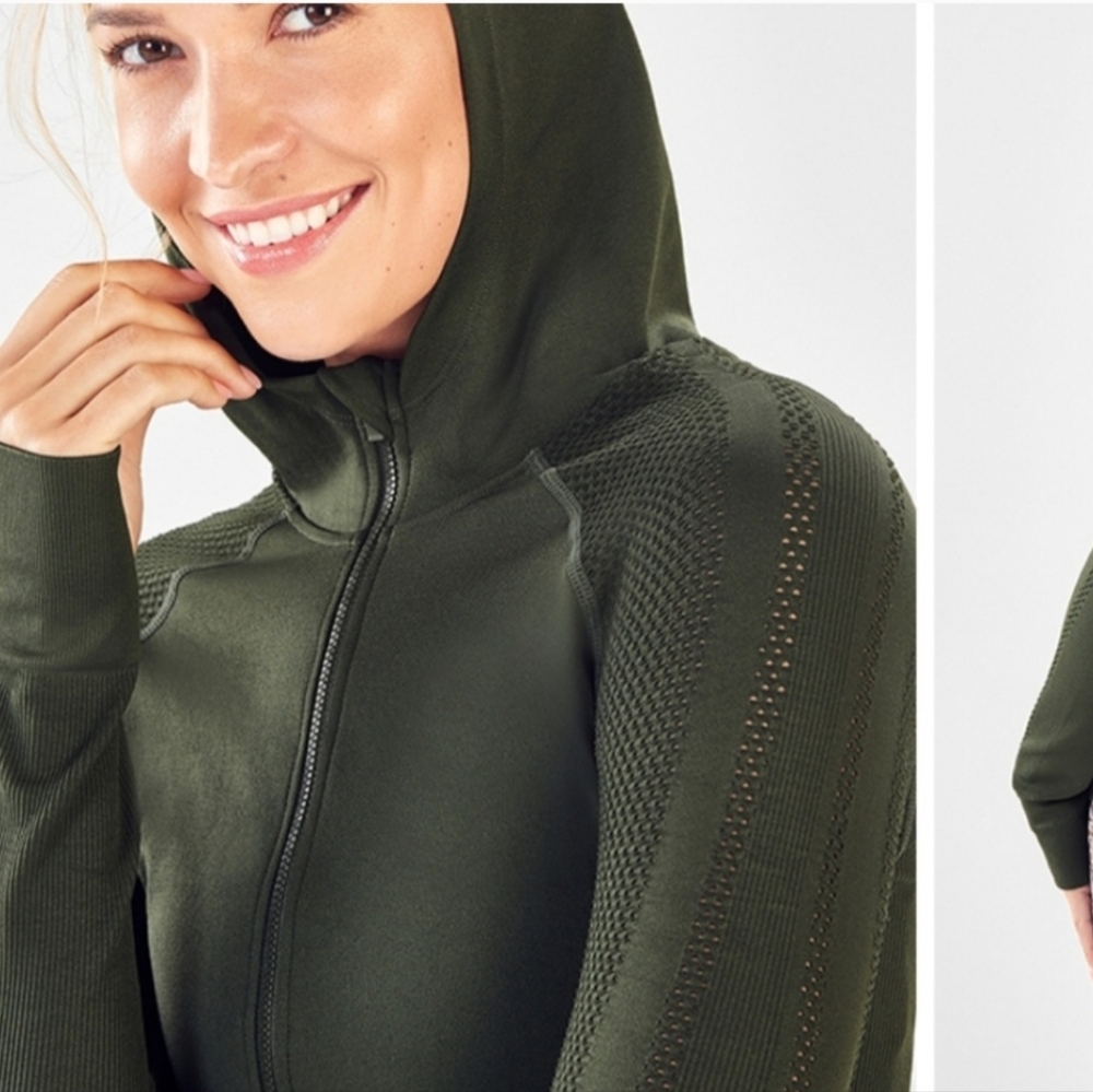 Fabletics Olive Kiley Mesh Women's Hooded Top. Small